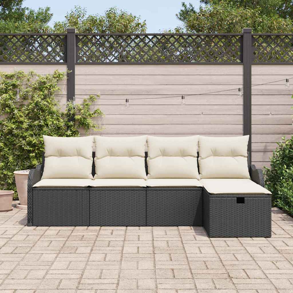 Garten-Sofa-Set mit Kissen 5 pcs Schwarz Poly Rattan